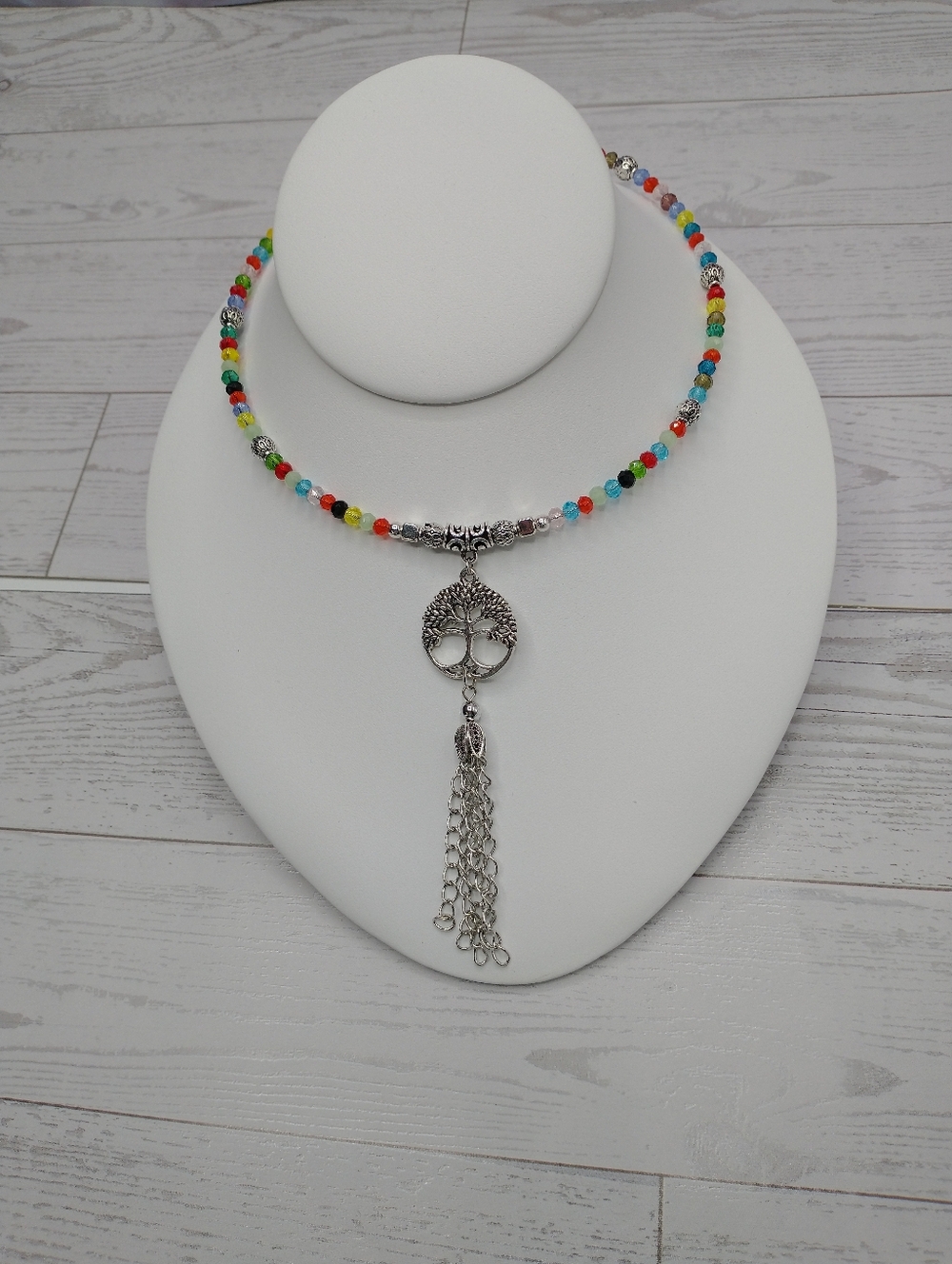 Hand Crafted Memory Wire Choker Necklace,Tree of Life Focal